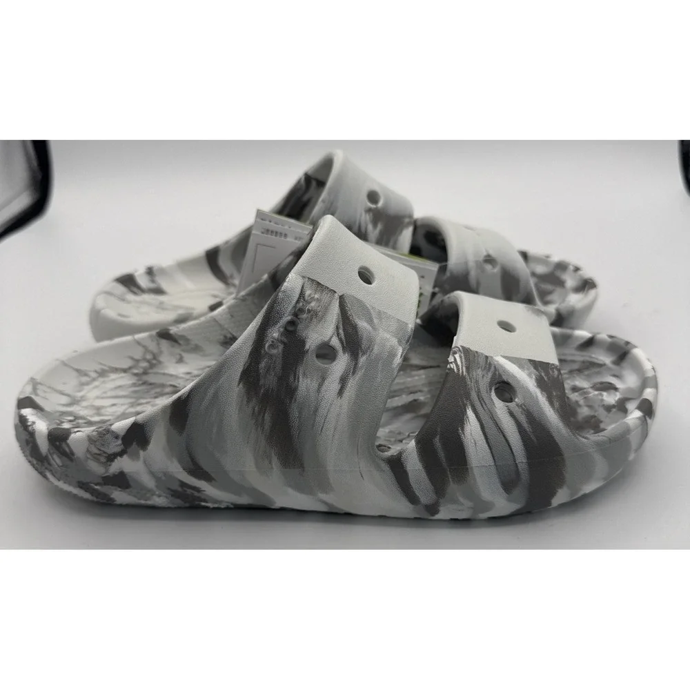 New Crocs‎ Classic Marbled Slide Sandals Men's 7 , Women's 9  White Grey 211563